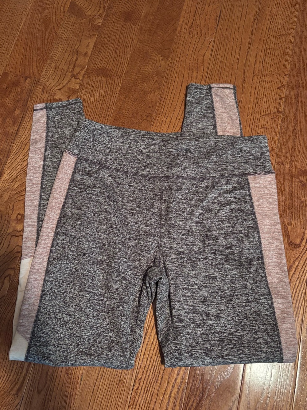 Soft Tangerine Gray Heather Leggings with Pink Side Stripes